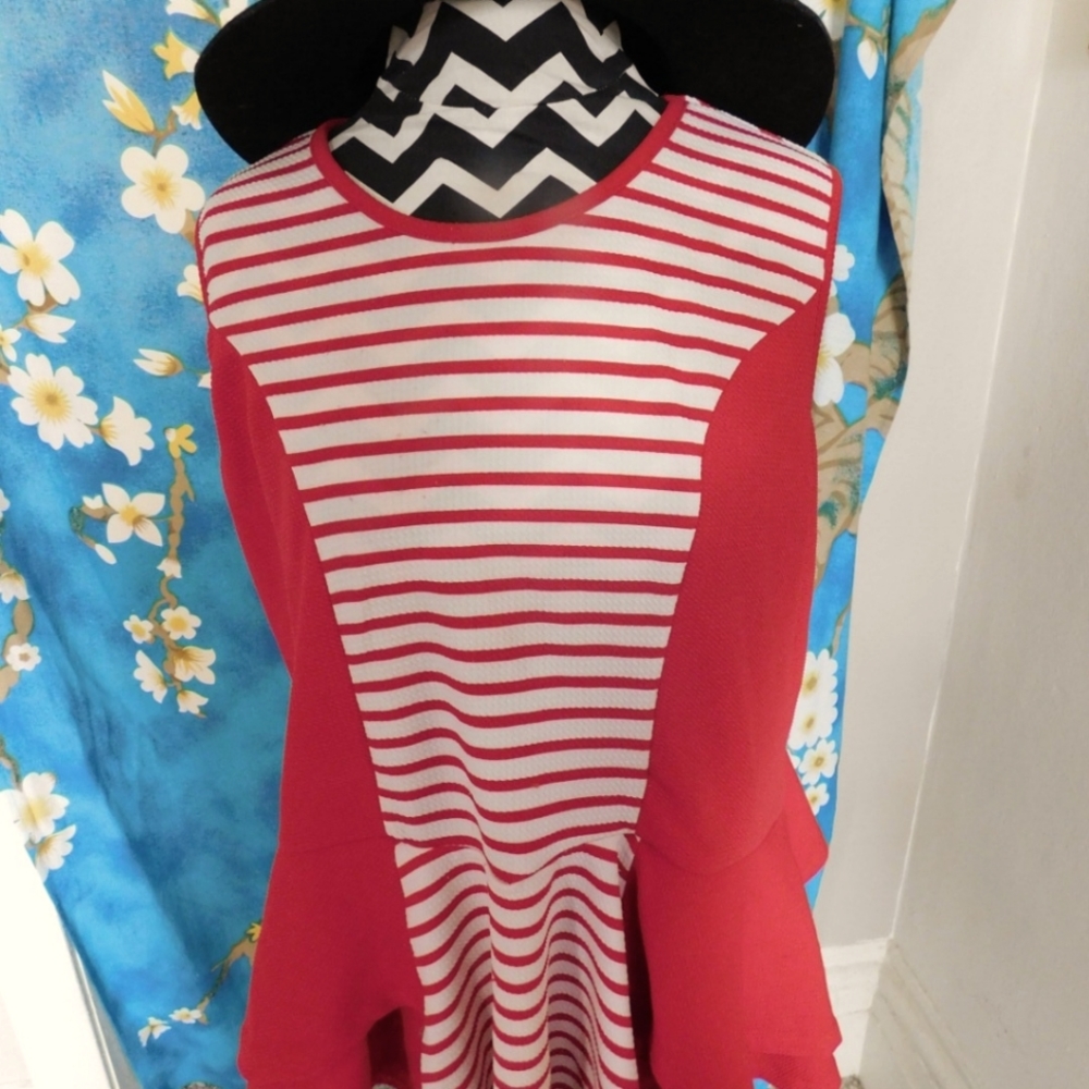 Ashley Stewart - Red and White Striped Tank with Frill